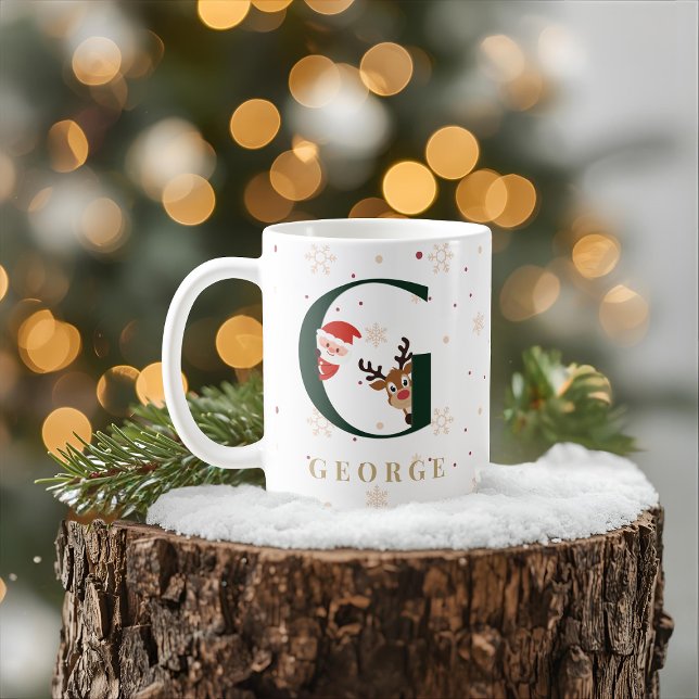 Café Caneca G de Monograma de Natal Personalizada (Criador carregado)