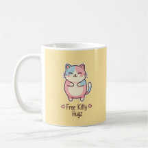 Caneca Gato Fofo Kawaii Abraços de Gatinho Grátis