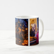 Caneca Gato Preto Nome Família Foto de Halloween