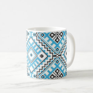 Café Caneca geométrica azul do bordado de Vyshyvanka d