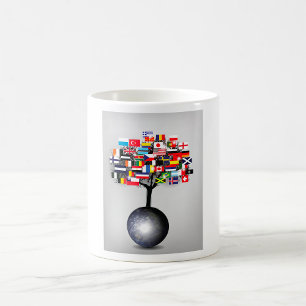 Café Caneca Globo Terrestre Com Bandeiras De Árvore