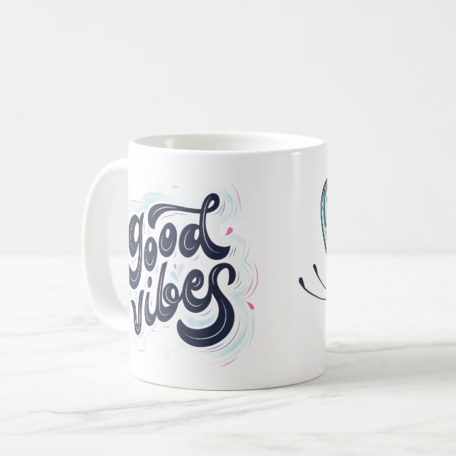 Café Caneca Good Vibes com Design de Borboleta Estética (Frente Esquerda)