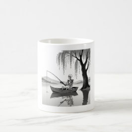 Café Caneca Gráfica Zen de Esqueleto Pescando com Paciê