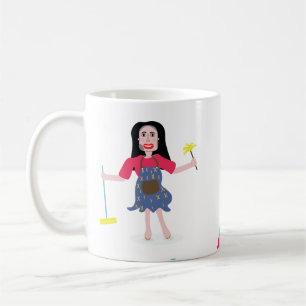 Café caneca grande bonito da cara da senhora de limpeza