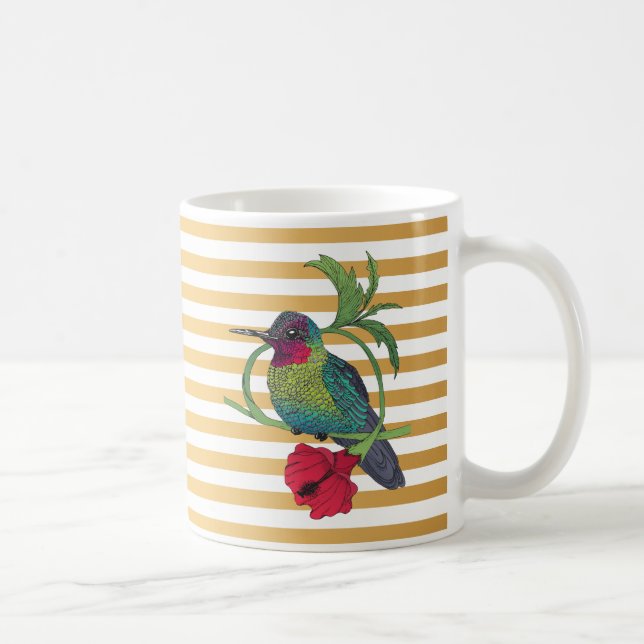 Café Caneca Ilustração de Colibri com Listras Douradas (Direita)