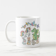 Caneca Infantil de Unicórnio e Dragão