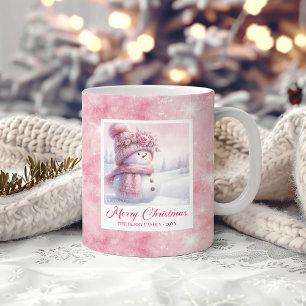 Café Caneca Infantil Homem de Neve Rosa Presente Flores