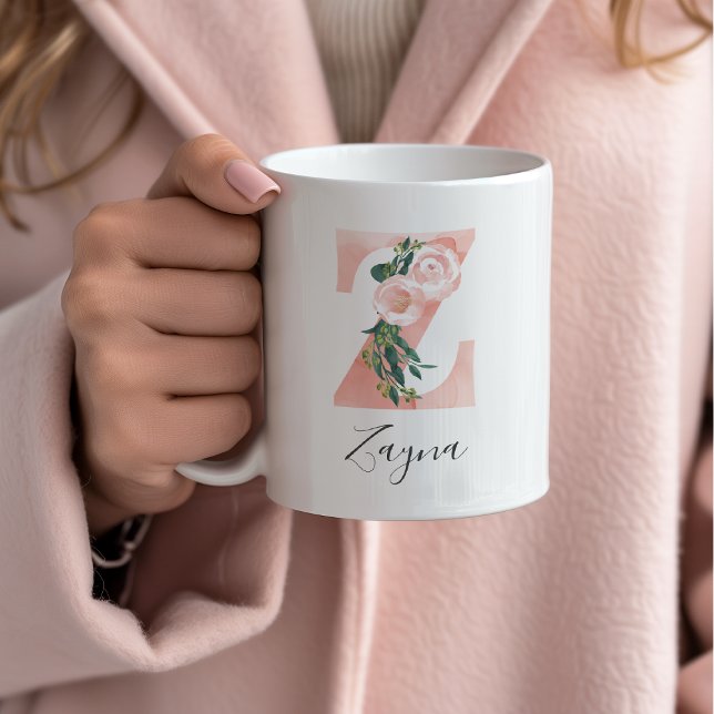 Café Caneca Inicial de Aquarela Floral - Z (Criador carregado)