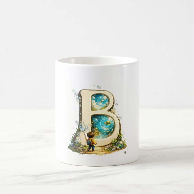 Café Caneca Inicial Letra B | Presente de Alfabeto Aqua (Centro)