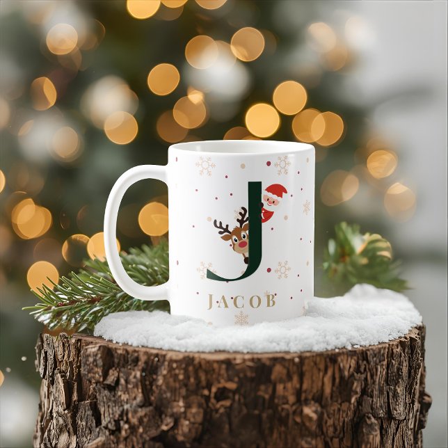 Café Caneca J de Monograma de Natal Personalizada (Criador carregado)