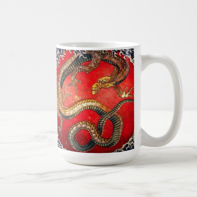 Café Caneca japonesa Dourado do dragão de Hokusai (Direita)