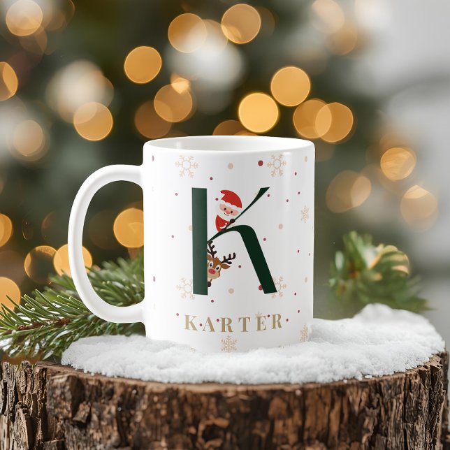 Café Caneca K Monograma de Natal Personalizada (Criador carregado)