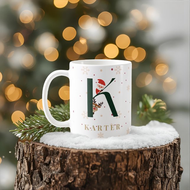 Café Caneca K Monograma de Natal Personalizada (Criador carregado)