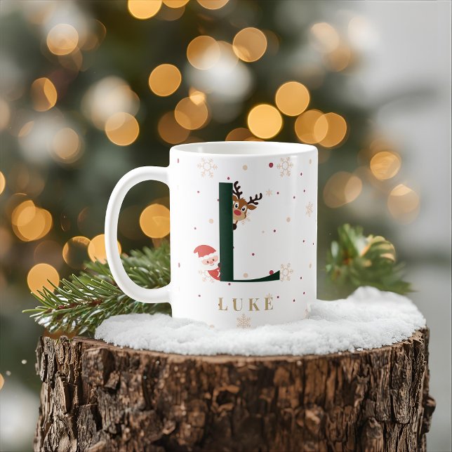 Café Caneca L de Monograma de Natal Personalizada (Criador carregado)