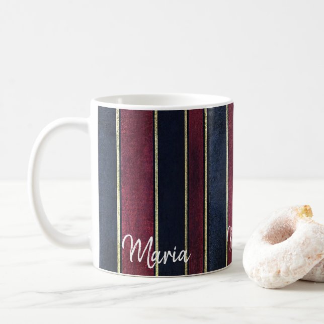 Café Caneca Listrada de Preto Burgundy Blue (Com Donut)