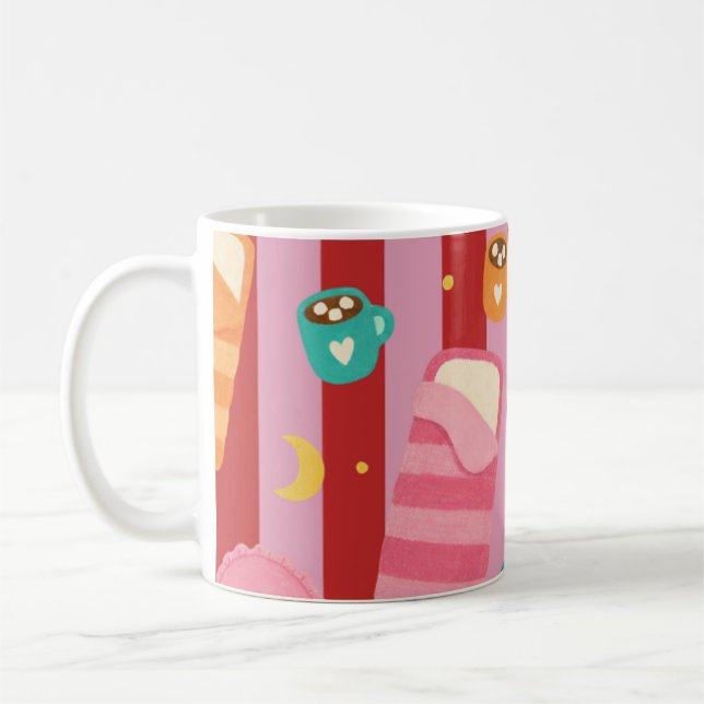 Café Caneca listrada rosa e vermelha com padrão de noit (Esquerda)