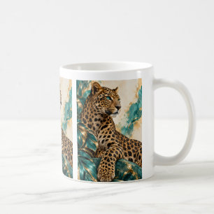Café Caneca Luxuosa de Leopardo em Azul Turquesa e Dour