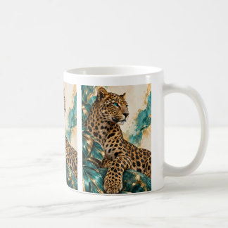 Café Caneca Luxuosa de Leopardo em Azul Turquesa e Dour