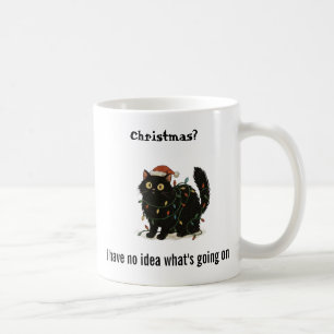 Café Caneca Luzes de Natal Gato Preto Engraçado