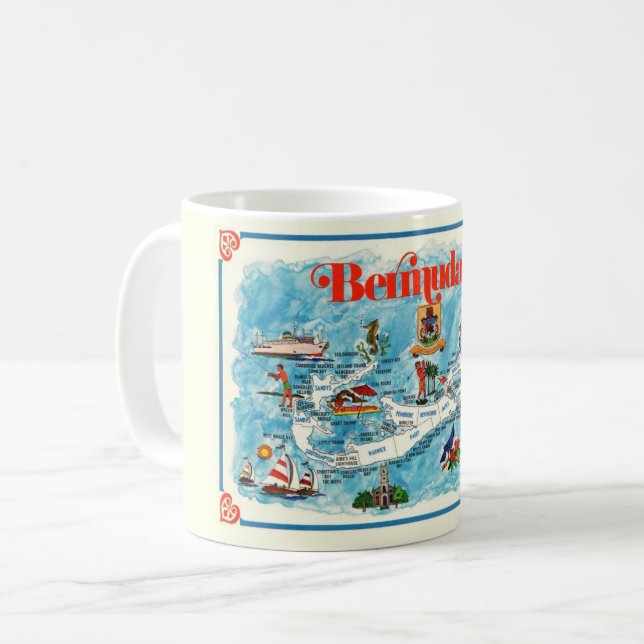 Café Caneca Mapa de Bermuda Ilustrado Colorido em Posta (Frente Esquerda)