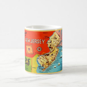 Café Caneca Mapa Vintage Colorido de Nova Jersey