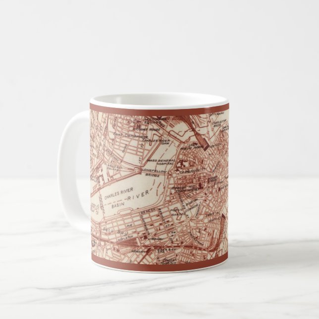 Café Caneca Mapa Vintage de Boston (Frente Esquerda)