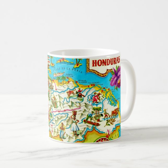Café Caneca Mapa Vintage de Honduras (Frente Esquerda)