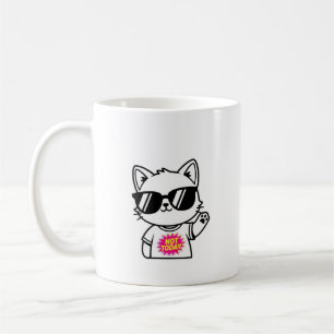 Café Caneca Minimalista de Gato Sassy com Óculos de Sol
