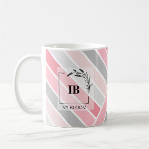 Café Caneca Monograma com Listras em Tons de Rosa