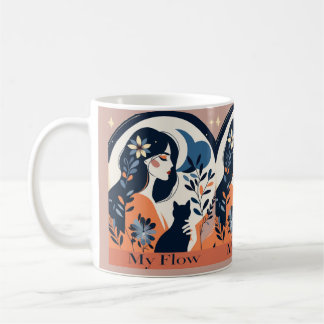 Café Caneca My Flow – Mulher Boho e Arte de Gato em Caf