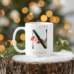 Café Caneca N de Monograma de Natal Personalizada