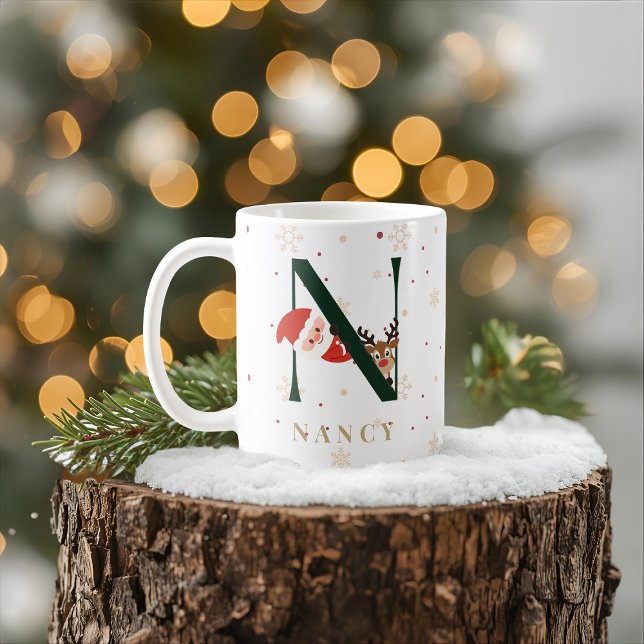 Café Caneca N de Monograma de Natal Personalizada (Criador carregado)