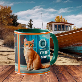 Café Caneca Náutica de Gato Artístico Colorido