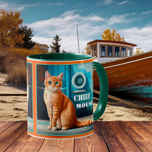 Café Caneca Náutica de Gato Artístico Colorido