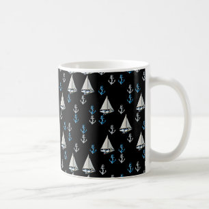 Café Caneca náutica dos barcos e das âncoras de vela
