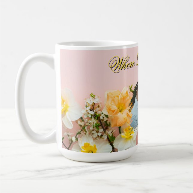 Café Caneca Onde o Amor Floresce | Caneca de Foto do Ro (Esquerda)