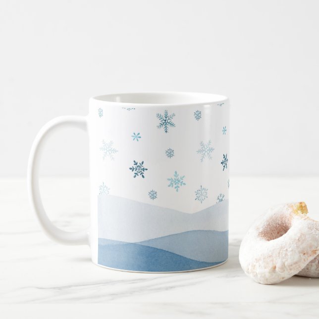 Café Caneca Paisagem de Inverno Azul Nevado (Com Donut)