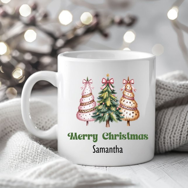 Café Caneca Personalizada Árvores de Natal Leve Unique (Unique Leopard Christmas Trees Personalized Mug)