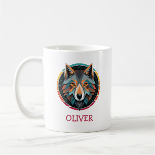 Café Caneca Personalizada Cabeça de Lobo Geométrico Ret