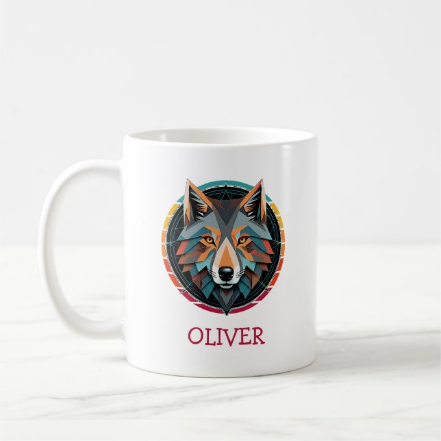 Café Caneca Personalizada Cabeça de Lobo Geométrico Ret (Esquerda)