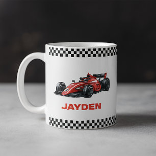 Café Caneca Personalizada Carro de Corrida Vermelho par