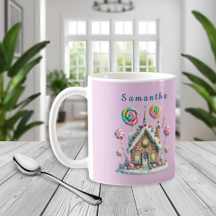 Café Caneca Personalizada Casa de Pão de Mel Rosa para