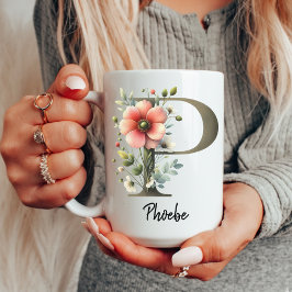 Café Caneca Personalizada com Monograma de Flores Silve