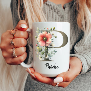 Café Caneca Personalizada com Monograma de Flores Silve