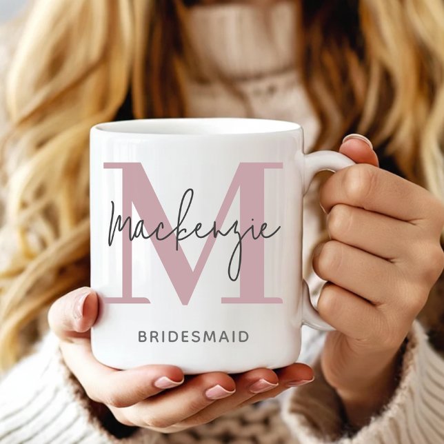 Café Caneca Personalizada com Monograma Presente de Cas (Elegant Dusty Rose Custom Mug Gift for Her, Custom Monogram Mug Wedding Valentine Gift for Her Him)