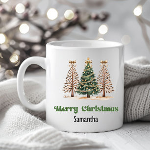 Café Caneca Personalizada com Nome Árvores de Natal Leo