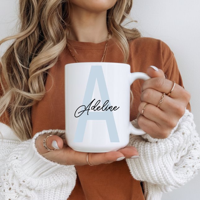 Café Caneca Personalizada com Nome Presente de Aquecime (Custom Blue Monogram Mug Thank You Gift for Her, Personalized Icy Blue Mug Bridesmaid Proposal Gift)