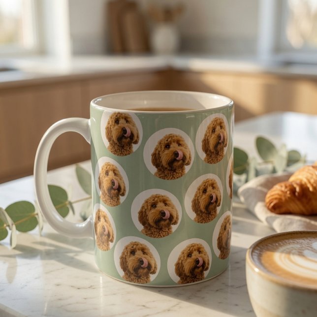 Café Caneca Personalizada com Rosto de Pet Verde Sage | (Criador carregado)