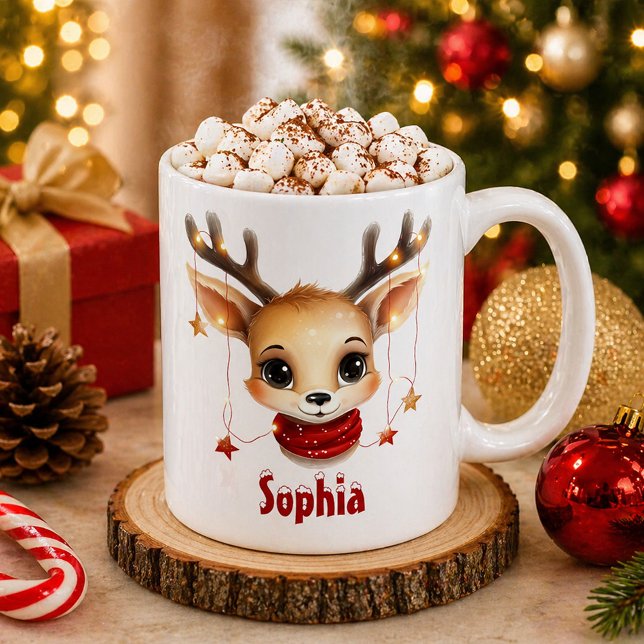 Café Caneca Personalizada com Rosto de Rena Fofa (Christmas Mug)