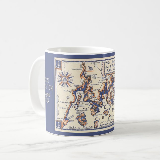 Café Caneca Personalizada da Costa de Maine Vintage (Frente Esquerda)